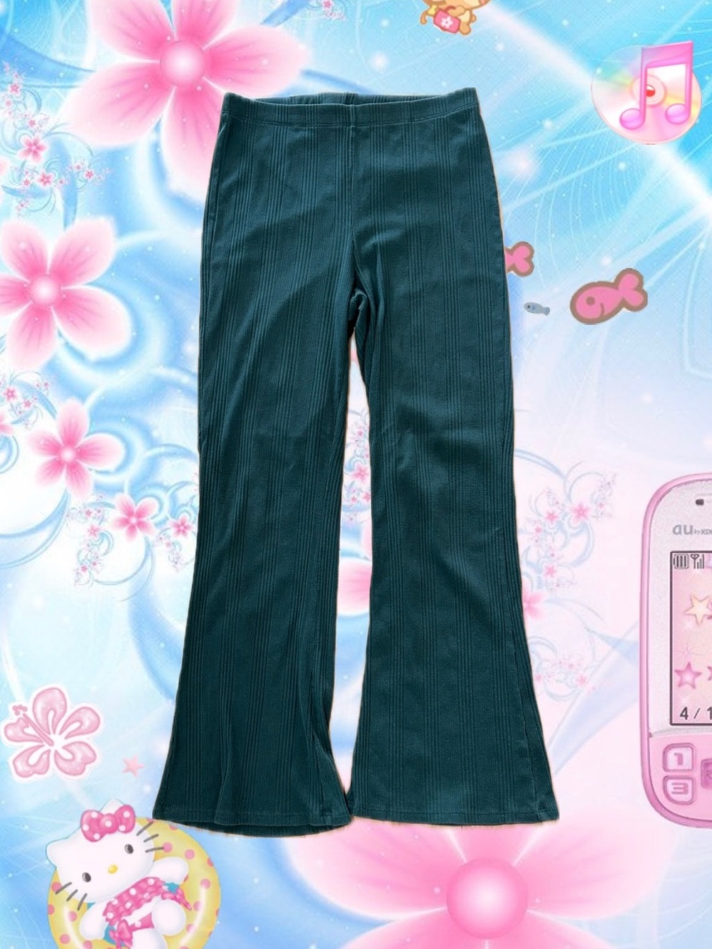 Aerie Dark Green Ribbed Flare Pants